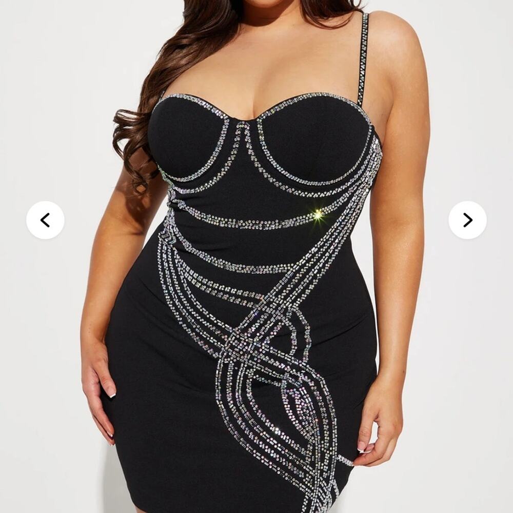 ✨️ NWT/Fashion Nova Black Mini Dress with Silver Crystal Embellishment